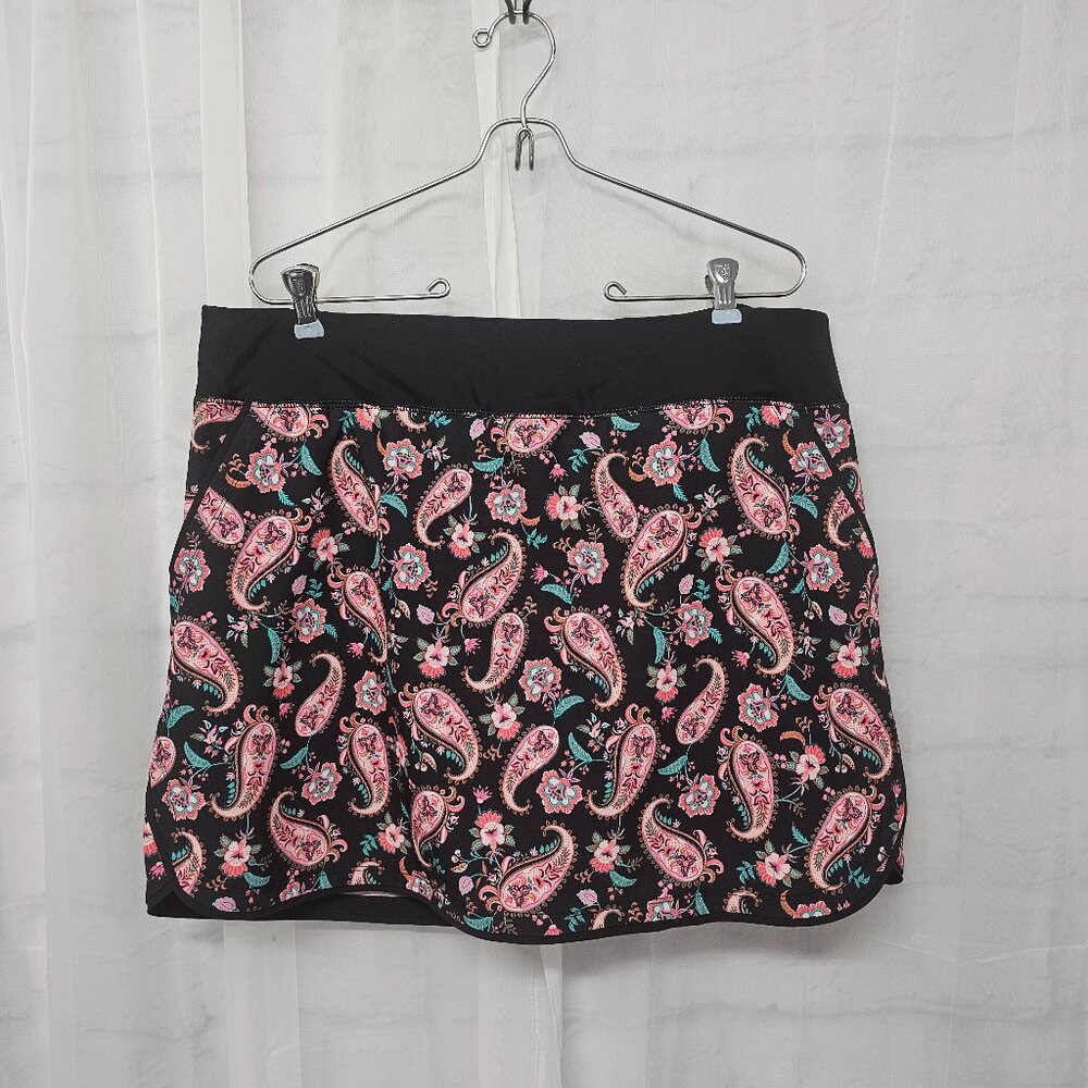 Lands' End Black Pink Paisley Skort Athletic Tennis Golf 16